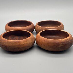 Vintage Teak Wooden Salad Bowls Set of 4 Mid Century Dining